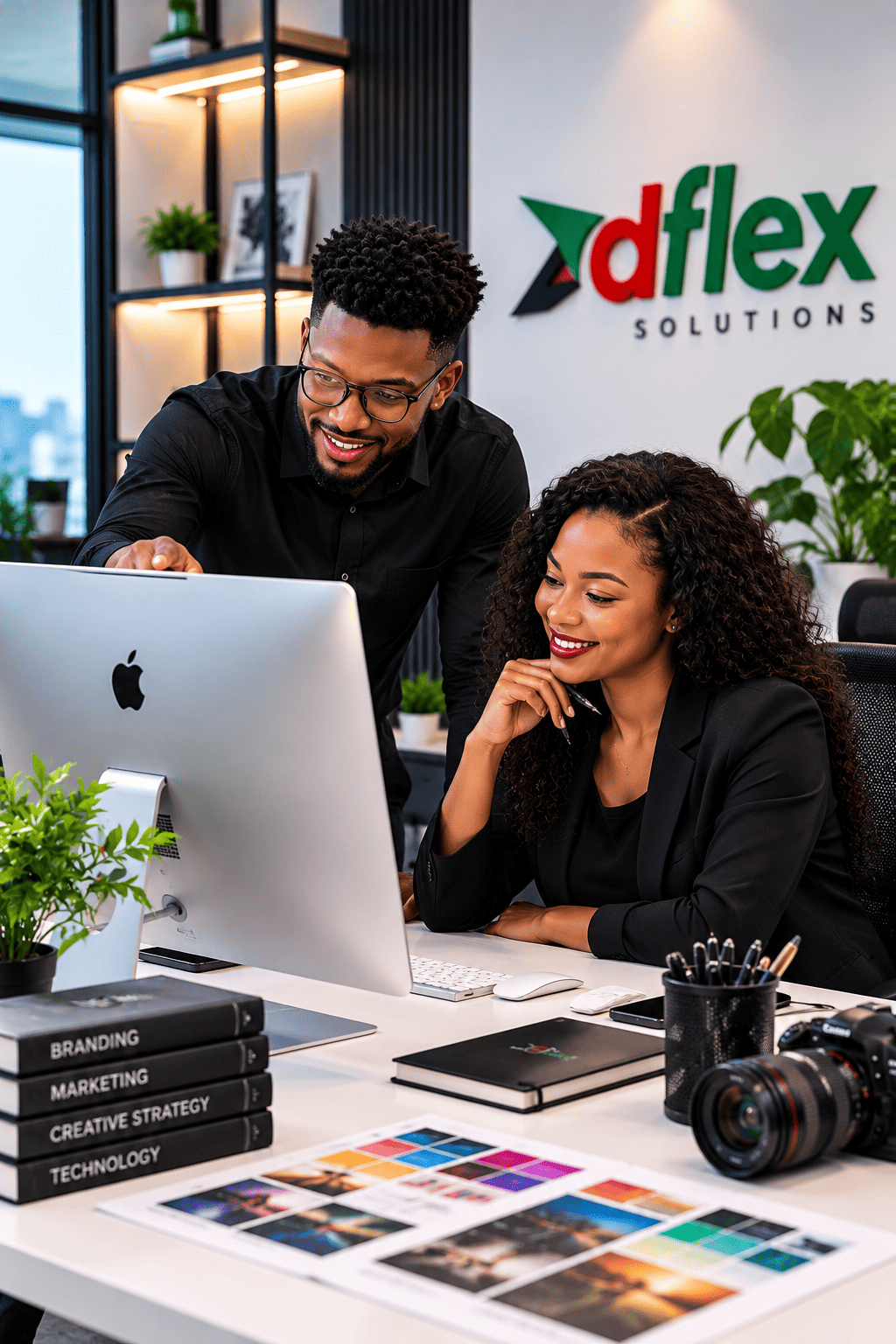 Adflex Solutions team working on technology and creative solutions